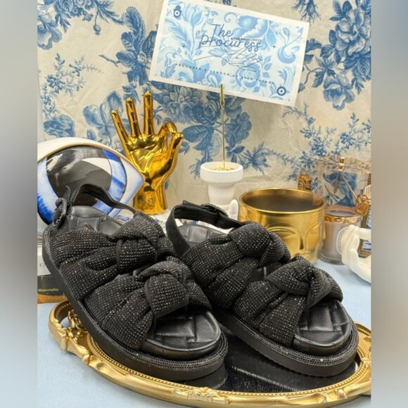 🆕 KURT GEIGER LONDON 🧿 NWOB Orson Knot Crystal Bejewelled Sandal, Black - Sz 7 - Picture 3 of 14